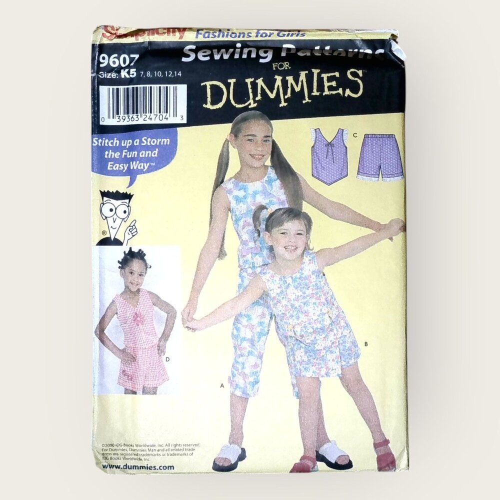 Vintage Simplicity Sewing Pattern 9607 Girls Top Pants Skort Shorts Size 7-14